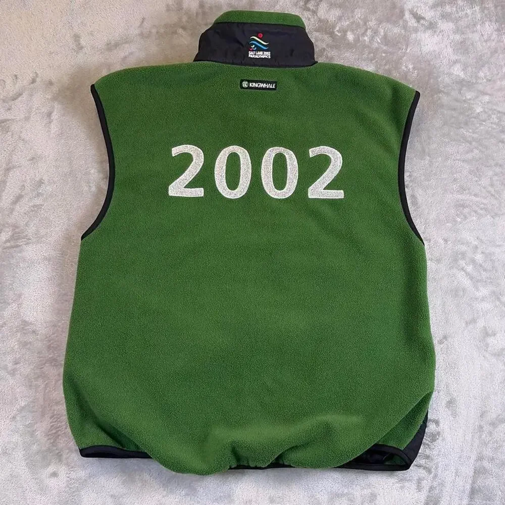 VTG Salt Lake 2002 Paralympics Fleece Vest Men’s Small Green FullZip Olympic Ski - Picture 2 of 5